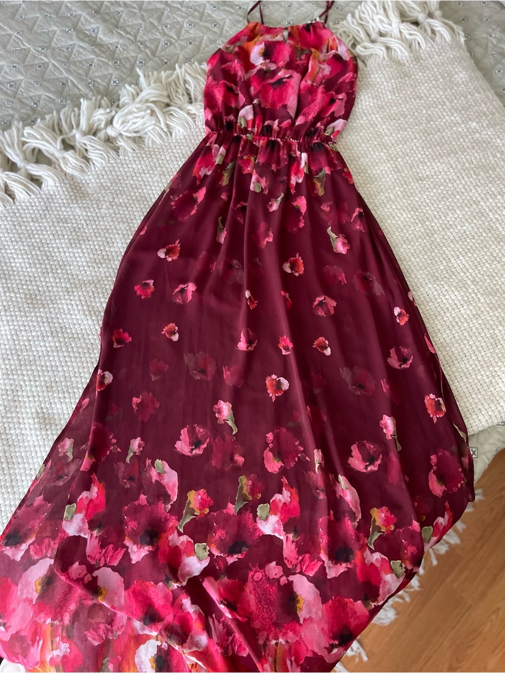 Fate Burgundy and Pink Floral Halter Maxi Dress